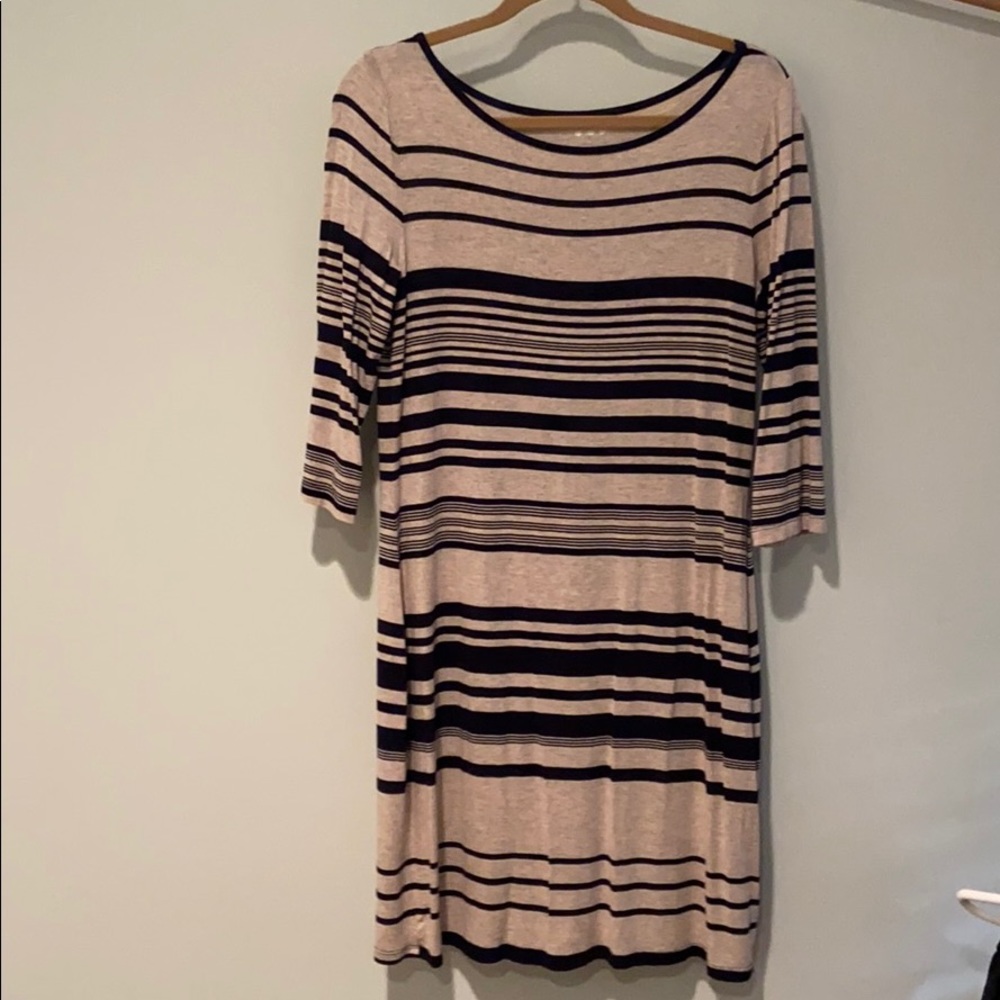 Beige and black striped dress